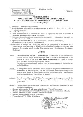 Arrêté réglementant temporairement la circulation et le stationnement rue de la République