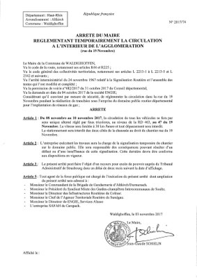 Arrêté réglementant temporairement la circulation et le stationnement rue du 19 Novembre 