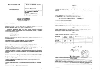 Certificat d'urbanisme délivré à M. GISSINGER