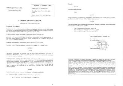 Certificat d'urbanisme délivré à Maître AMBLARD