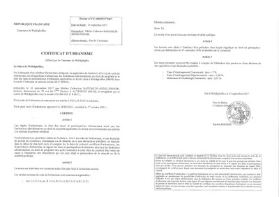 Certificat d'urbanisme délivré à Maître BAEUMLIN-ANDELFINGER