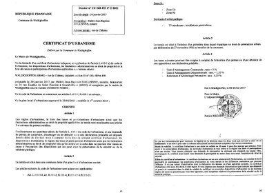 Certificat d'urbanisme délivré à Maître DALLEINNE