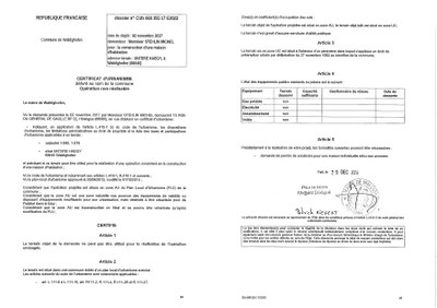 Certificat d'urbanisme délivré à Maître STEHLIN 