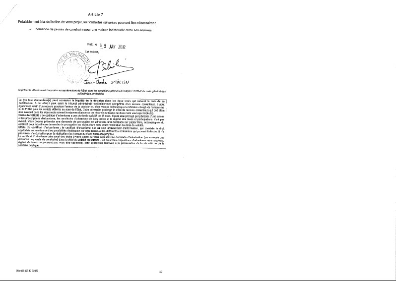 Certificat d'urbanisme opérationnel délivré à M. Henri HENLIN