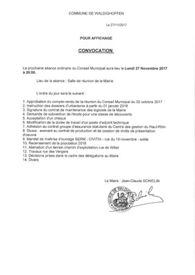 Conseil municipal le 27 novembre 2017