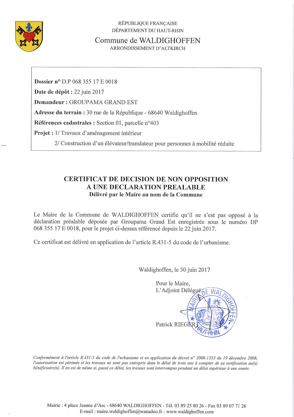 Décision à la déclaration préalable de GROUPAMA GRAND EST 