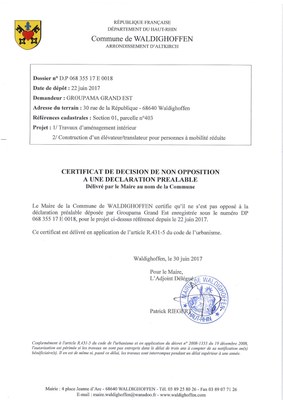 Décision à la déclaration préalable de GROUPAMA GRAND EST 