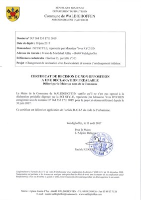 Décision à la déclaration préalable de la SCI STYLE
