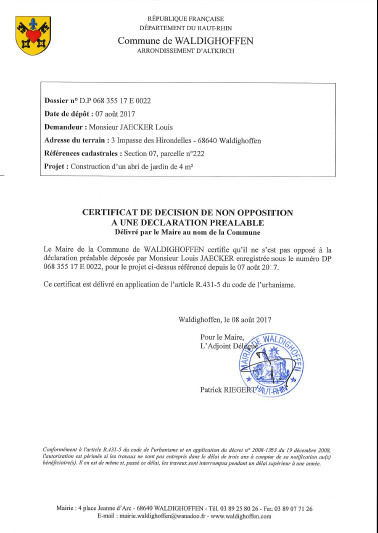 Décision à la déclaration préalable de M. Louis JAECKER