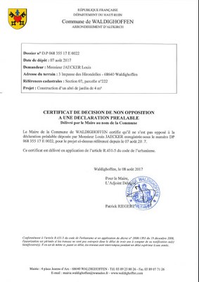 Décision à la déclaration préalable de M. Louis JAECKER