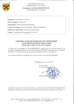 Décision à la déclaration préalable de M. SCHMITT