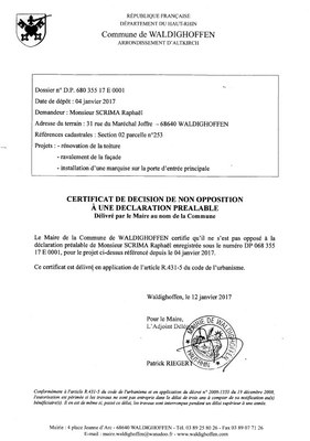 Décision à la déclaration préalable de M. SCRIMA Raphaël