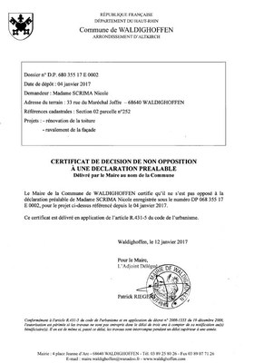 Décision à la déclaration préalable de Mme SCRIMA Nicole