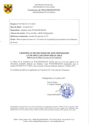 Décision à la déclaration préalable de Mme WUNENBURGER