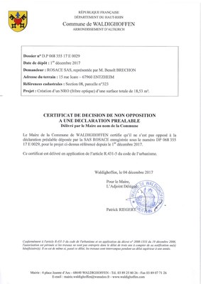 Décision à la déclaration préalable de ROSACE