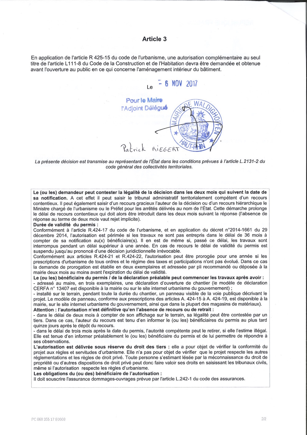 Décision à la demande de construire de HUMBERT RENOVATION SERVICES 