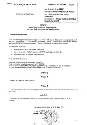 Décision à la demande de construire de M.KETTERLIN William