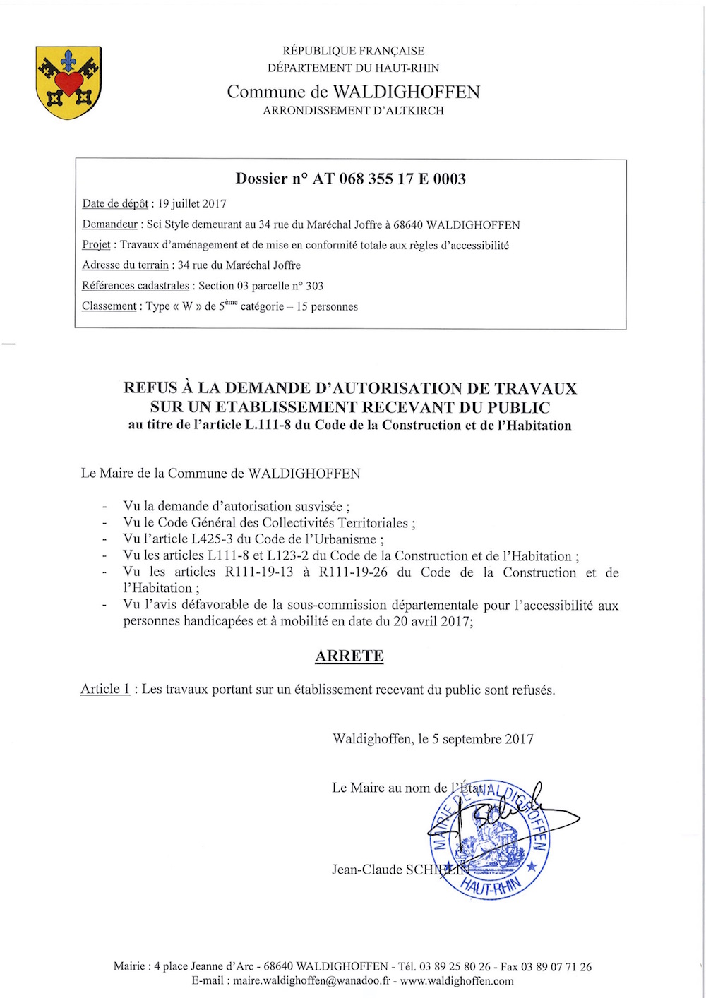 Décision à une demande d'autorisation de travaux - SCI Style