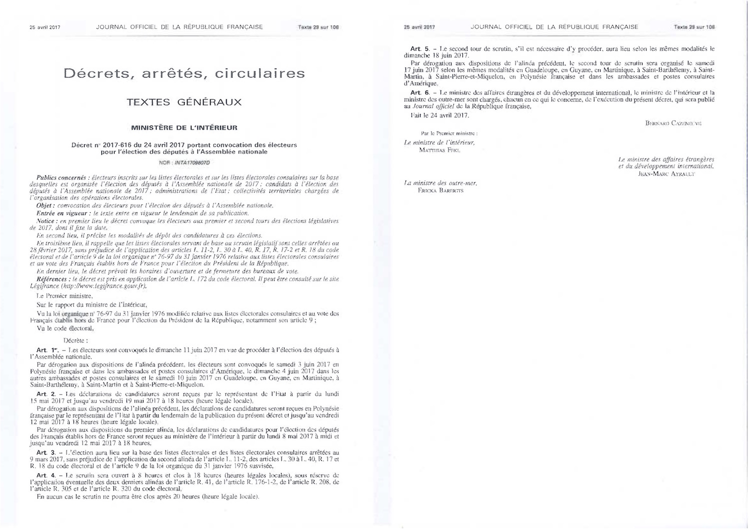 Décret pour l'élection des députés à l'Assemblée national