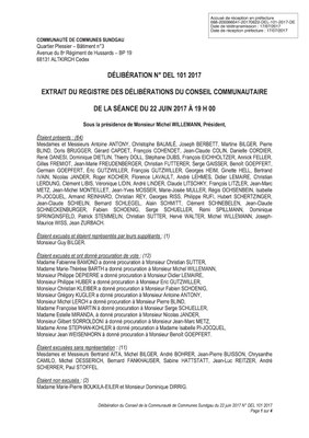 Délibération 101 2017 - Extrait du registre des délibération du conseil communautaire