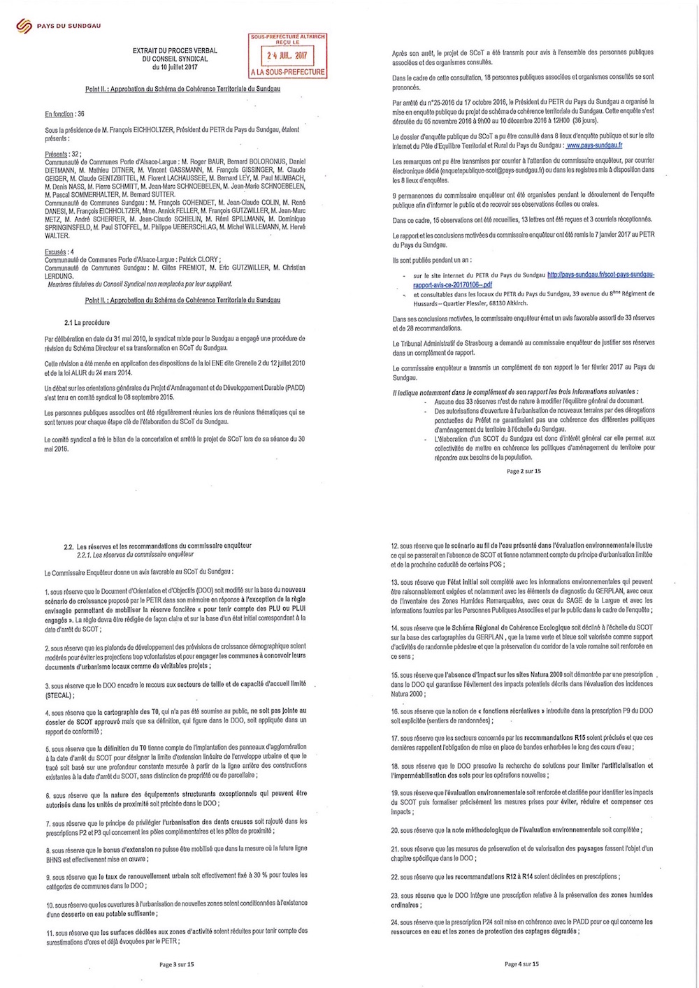 Extrait du procès verbal du conseil syndical