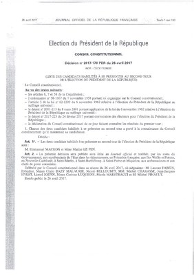 Liste des candidats pour le second tour de l'Election du Président de la République