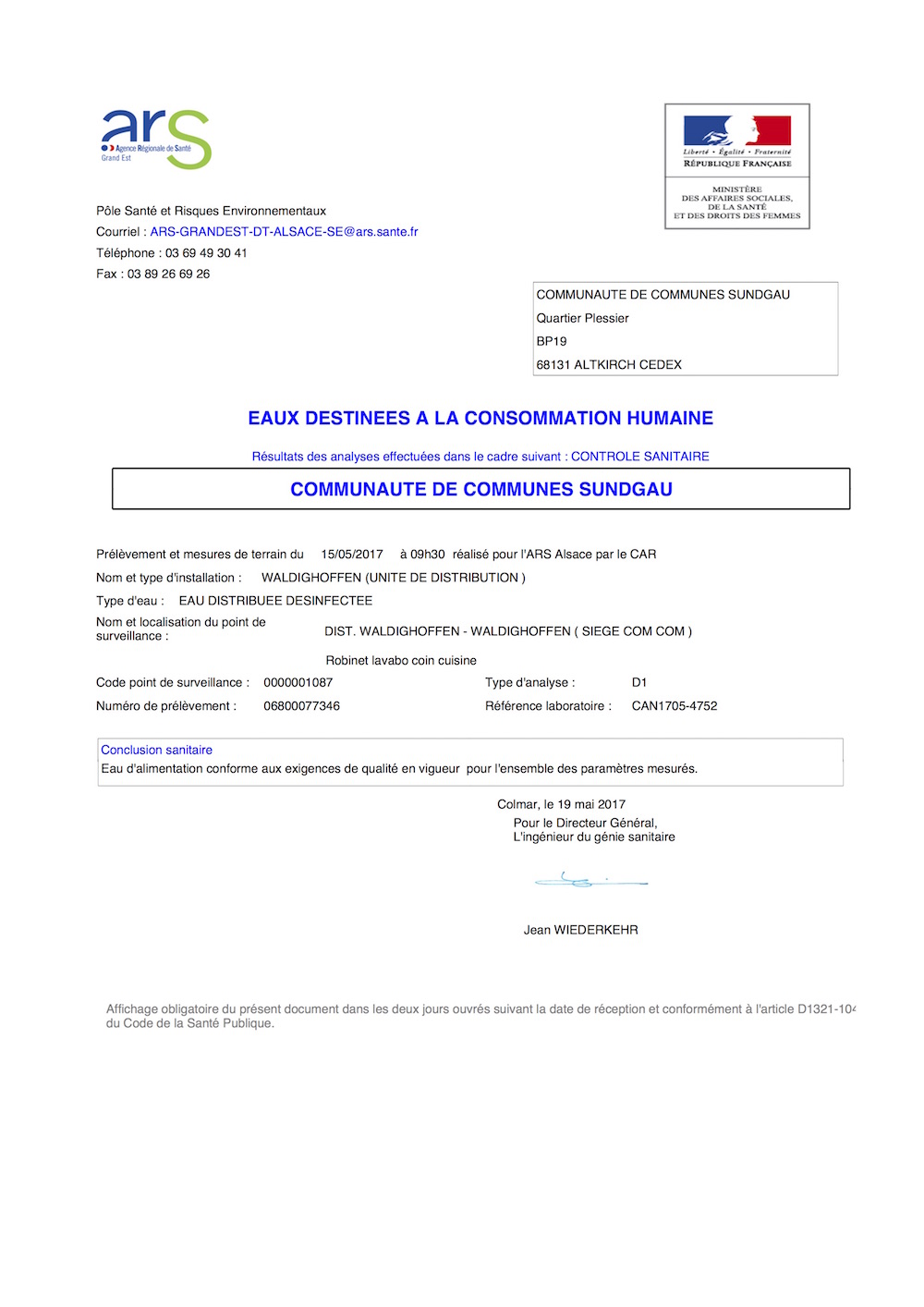 Rapport d'analyse d'eau potable