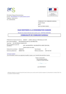 Rapport d'analyse d'eau potable