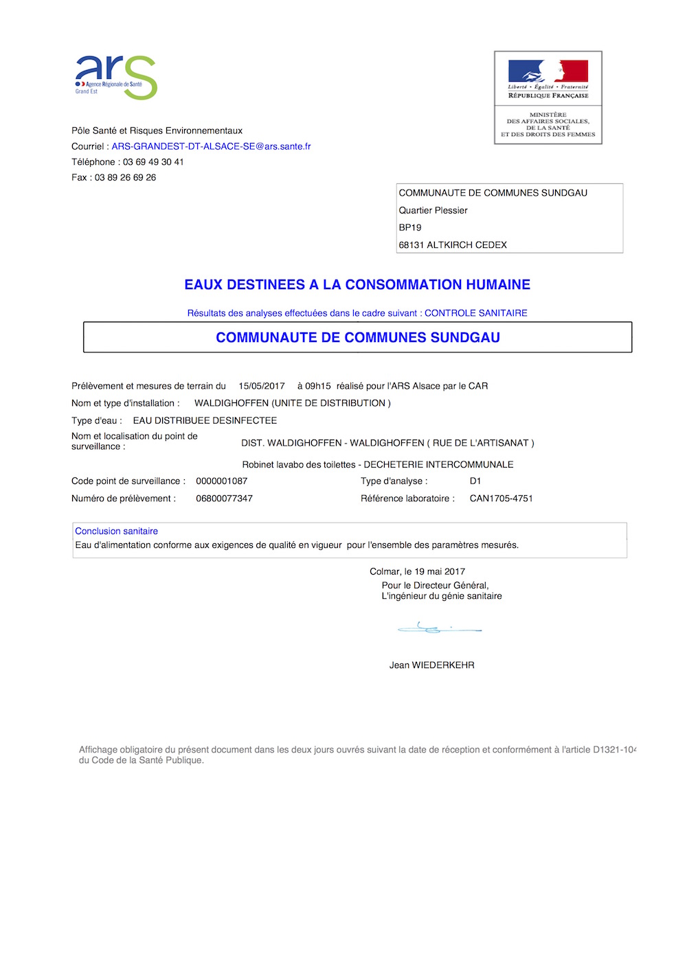  Rapport d'analyse d'eau potable 