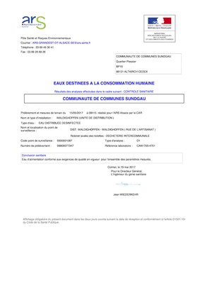  Rapport d'analyse d'eau potable 