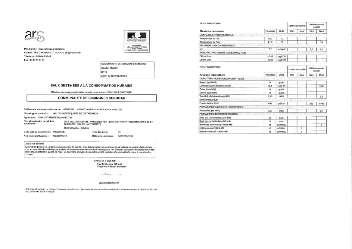 Rapport d'analyse d'eau potable