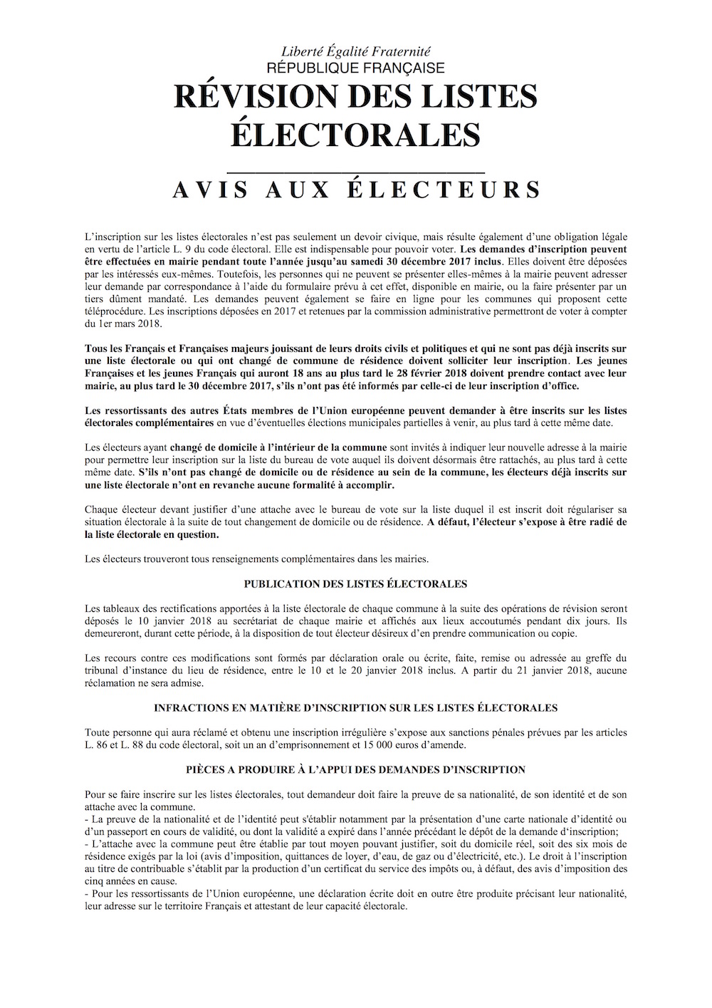 Révision des listes électorales 2017/2018