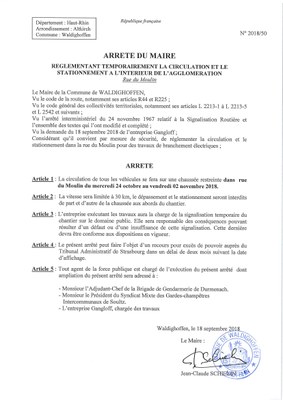 Arrêté - circulation rue du Moulin