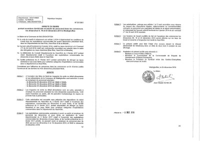 Arrêté du Maire portant ouverture dominicale en décembre 2018