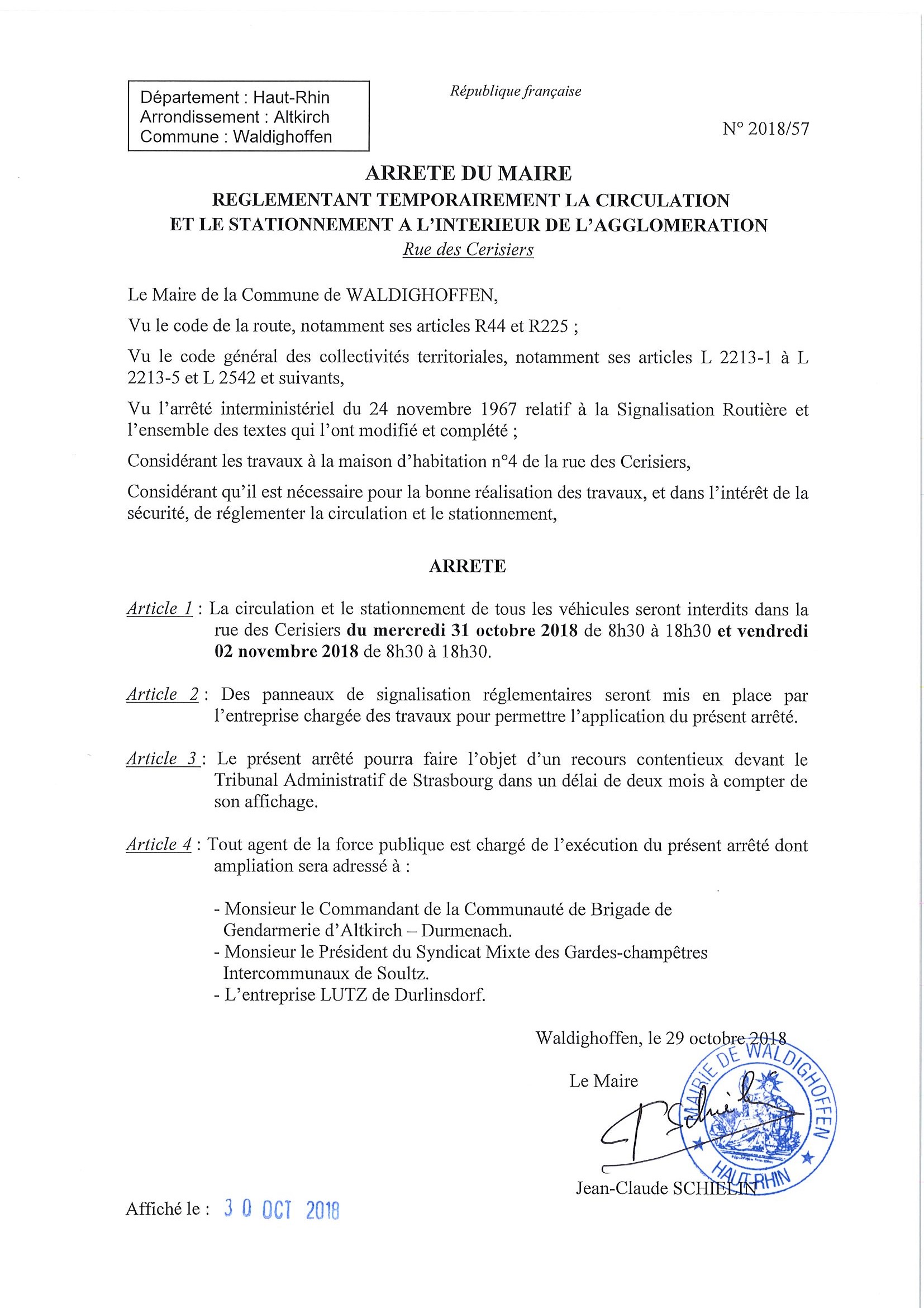 Arrêté réglementant le stationnement