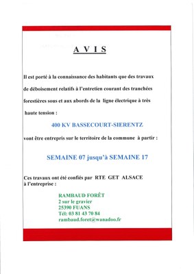 Avis de travaux de déboisement sur la Commune