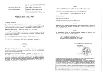 Certificat d'urbanisme établi pour Maître Claude BAUER