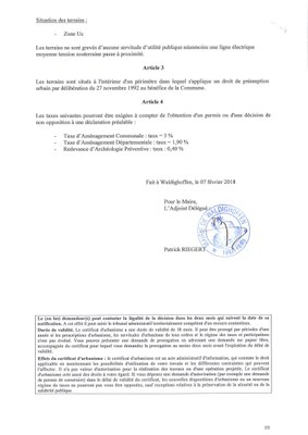 Certificat d'urbanisme établi pour Maître Eric TINCHANT