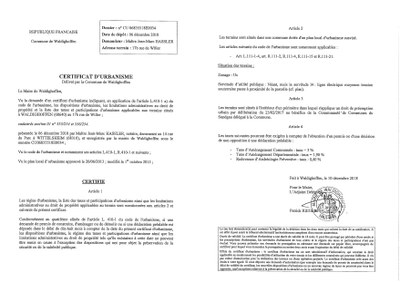 Certificat d'urbanisme établi pour Maître Jean-Marc HASSLER