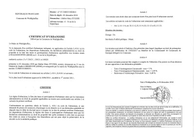 Certificat d'urbanisme établi pour Maître Mary STUDER