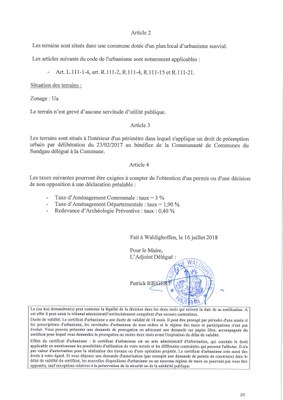 Certificat d'urbanisme établi pour Maître Michel Stehlin, notaire