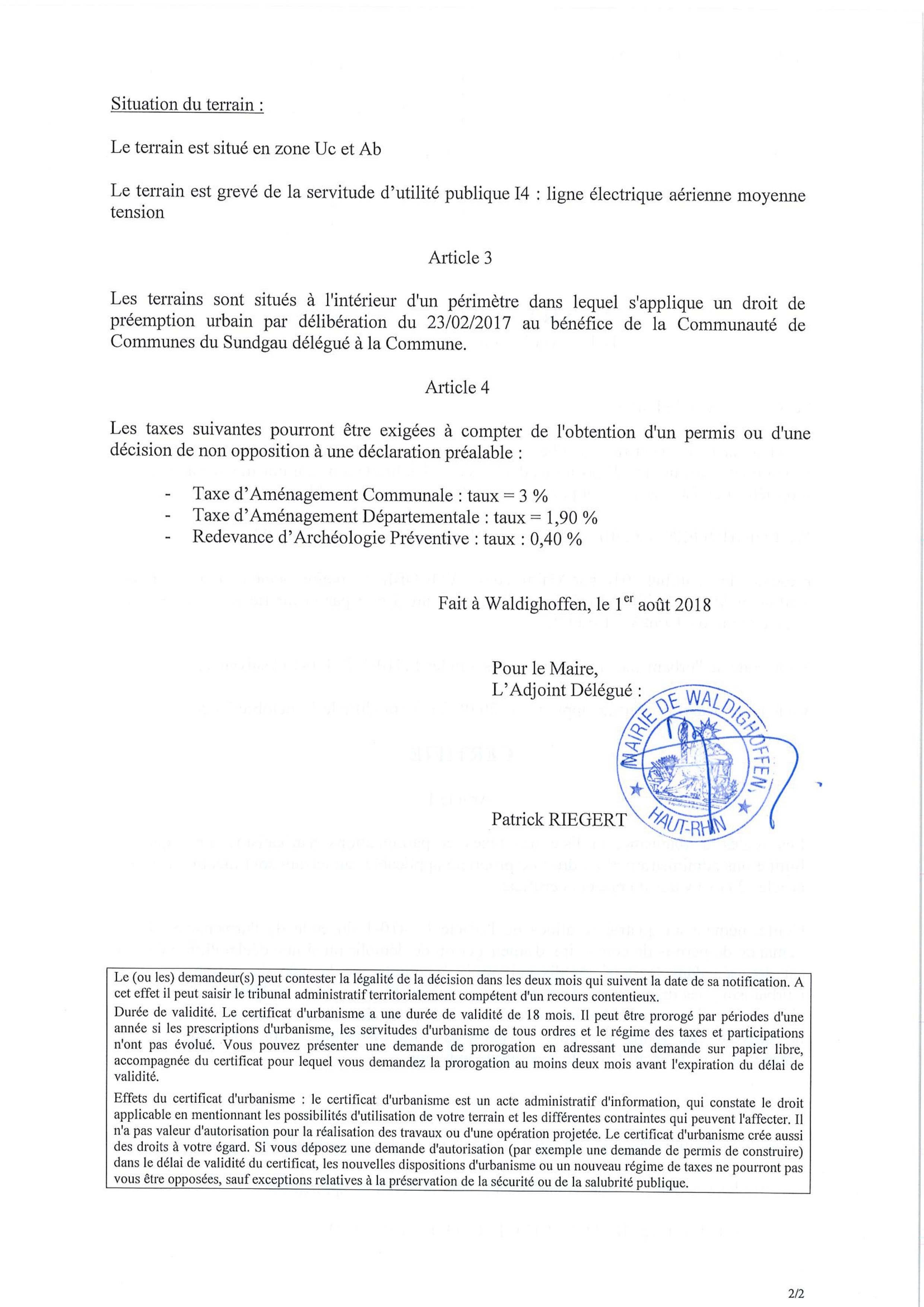 Certificat d'urbanisme établi pour Maître Vorobief, notaire