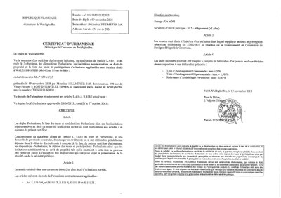 Certificat d'urbanisme établi pour Monsieur Hillmeyer