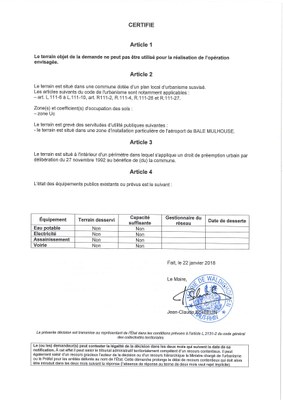 Certificat d'urbanisme opérationnel délivré à M. BAEUMLIN Bernard