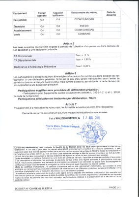 Certificat d'urbanisme opérationnel établi pour la SCP Koenig et Baeumlin, office notarial