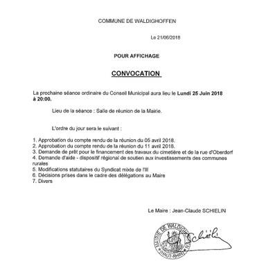 Convocation CM 25 juin 2018