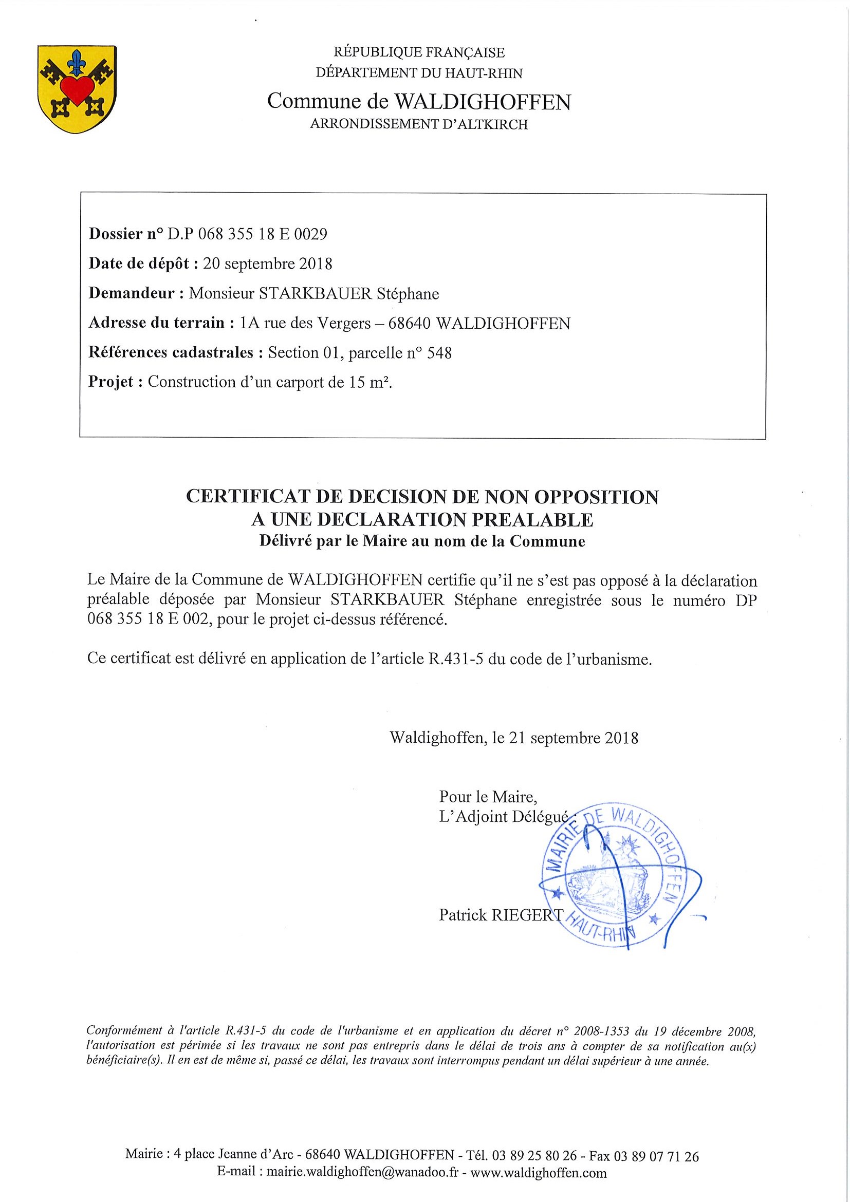 Décision à la demande d'autorisation de M. Starkbauer Stéphane