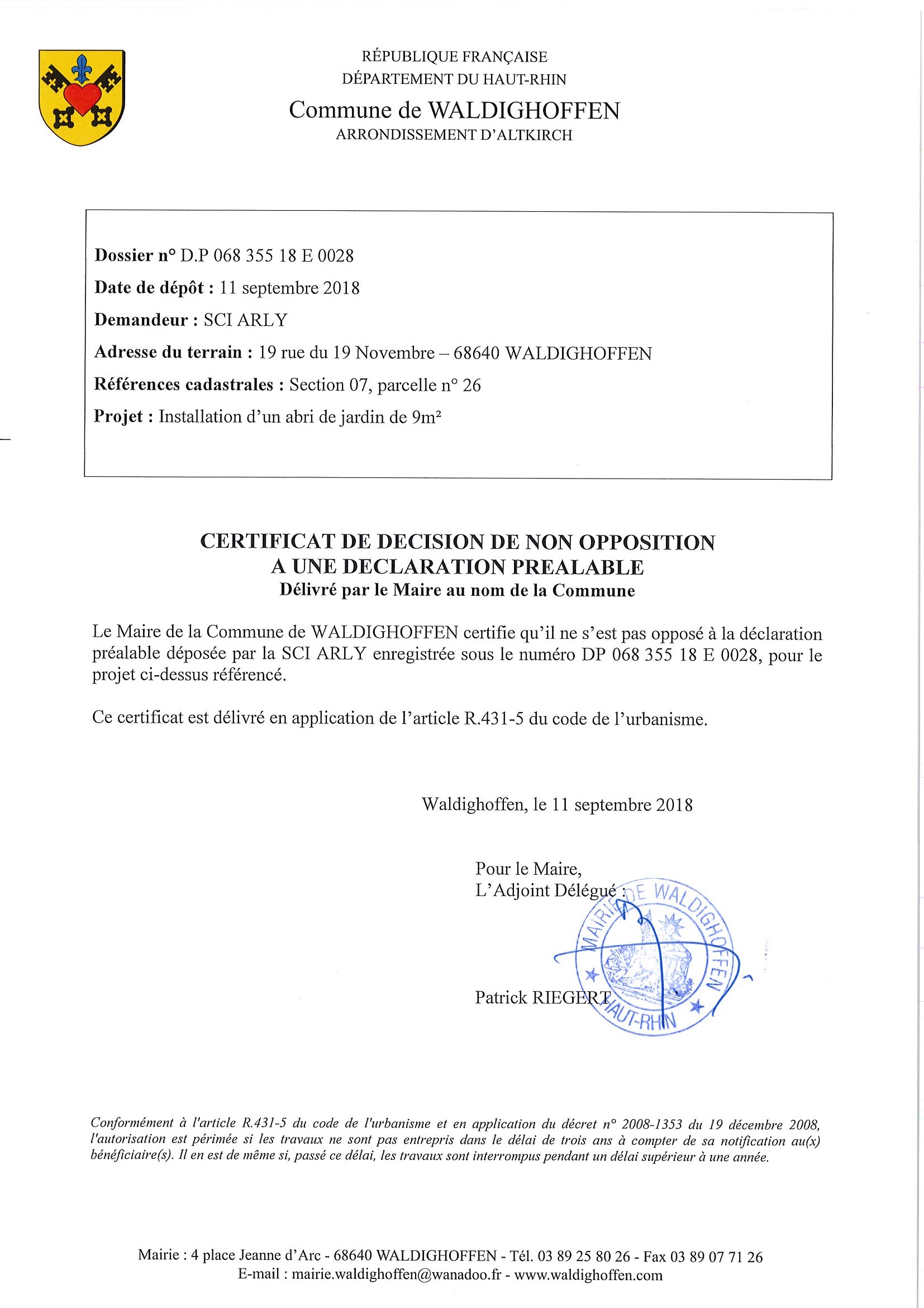 Décision à la demande d'autorisation de travaux de la Sci Arly