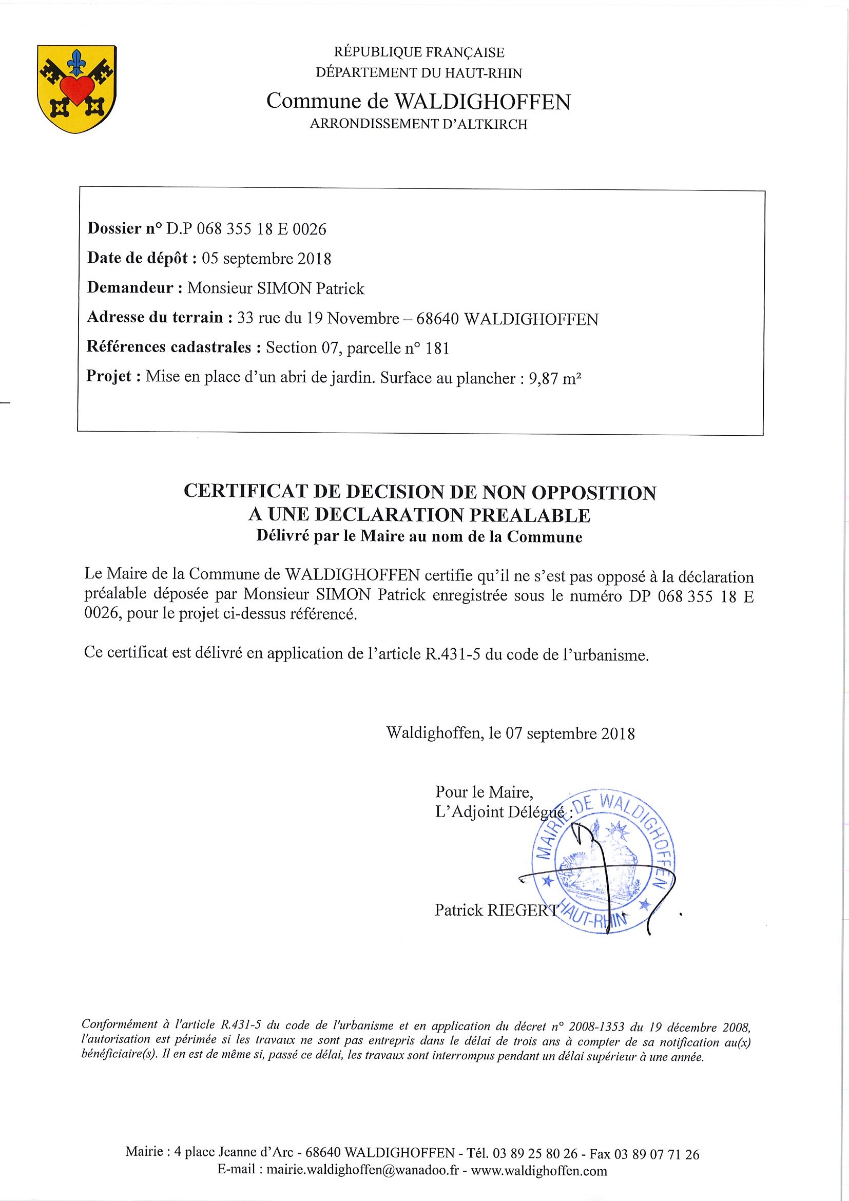 Décision à la demande d'autorisation de travaux de M. Simon Patrick