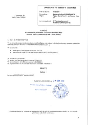 Décision à la demande de construire modificative de la Mme ANDELFINGER